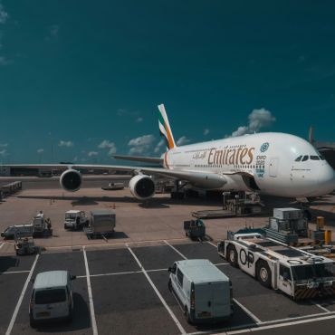 white Emirates plane