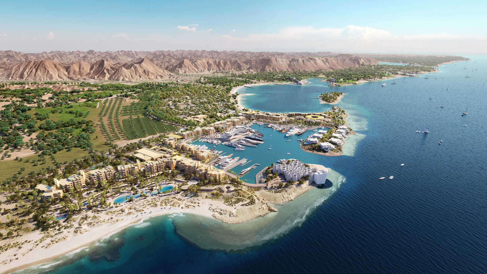aerial view Four Seasons Resort and Residences AMAALA at Triple Bay