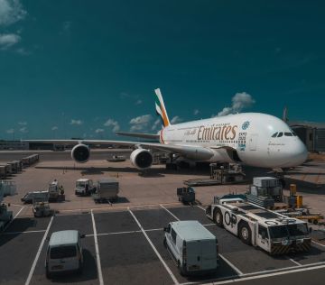white Emirates plane