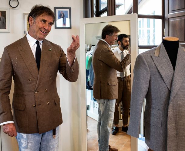 Brunello Cucinelli, founder of the brand that bears his name, has restored his home village, Solomeo, Italy, and created a factory and a school there. Early this month, to mark his 65th birthday, he brought a group of editors and writers to the area for a celebratory visit.Credit...Nadia Shira Cohen for The New York Times